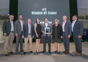 Pictured (from left to right): Justin Humphreys – COO Airstream, Bryan Melton - GM Travel Trailers Airstream, Brent Rudd – Regional Sales Manager Airstream, Whitney Holtz – VP Operations Windish RV, Corey Shaw – GM Windish RV, Carolyn Irwin – President Windish RV, Bob Wheeler – President & CEO Airstream, Lenny Razzo – VP Sales Airstream