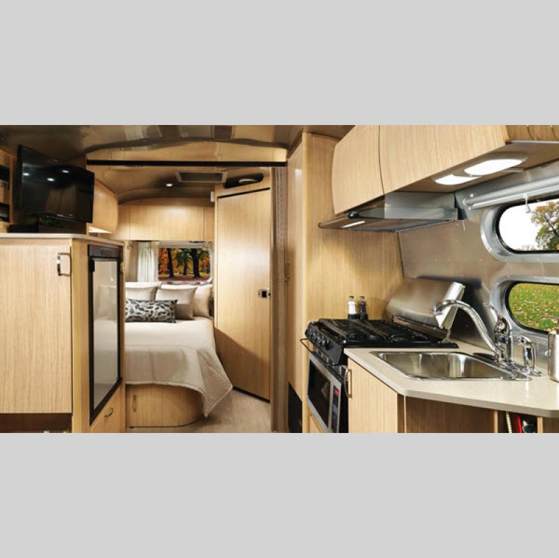 Airstream Flying Cloud Interior Bed and Kitchen